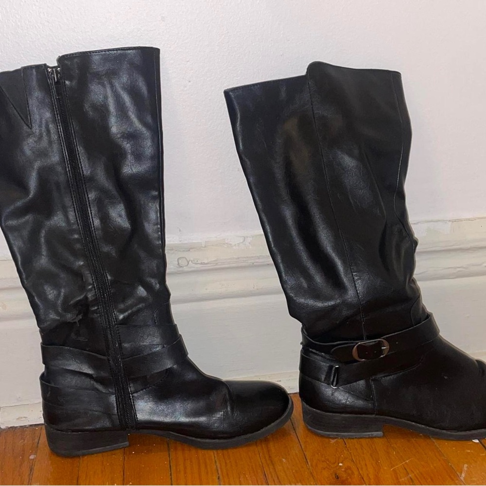Black Leather Knee-High Boots
